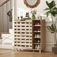 Shoe Cabinet, 21 Pair Shoe Storage Cabinet Organizer with 5-tier Double Door Cabinet and 5-tier Open Shelves, Beige