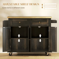Kitchen Island with Storage, Rolling Trolley Cart with Rubber Wood Top, Spice Rack, Towel Rack, Brown Oak
