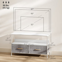 TV Stand with Charging Station, TV Table with 2 Foldable Linen Drawers and Open Shelf for 47 Inch Television, White