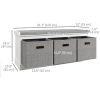 Shoe Storage Bench with Seat, Entryway Bench Seat with Cushion, 3 Fabric Drawers for Hallway, White