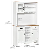 71" Kitchen Buffet with Hutch, Farmhouse Style Storage Cupboard with Utility Drawer, 3 Door Cabinets and 5-tier Shelves, White