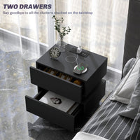 Bedside Table with Charging Station and LED Light Modern Nightstand with USB Ports AC Outlets Drawers Remote, Black