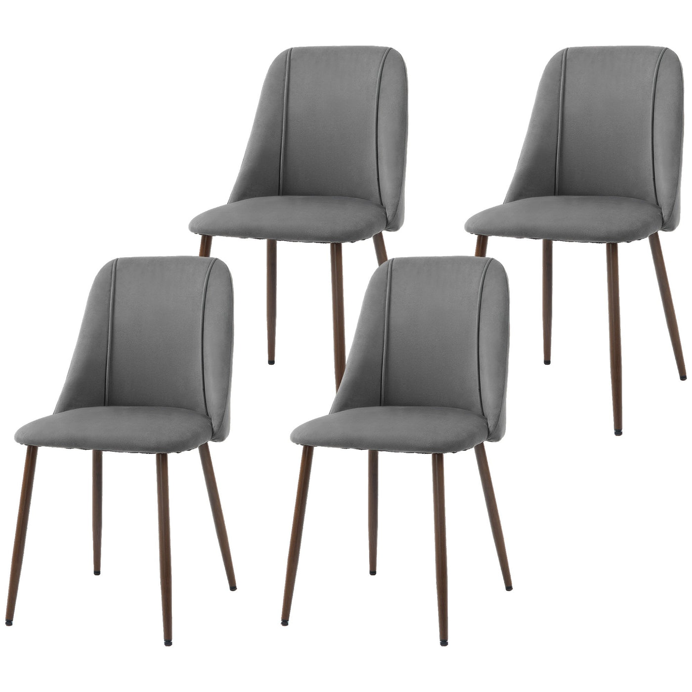 Upholstered Dining Chairs Set of 4, Velvet Accent Chair with Back and Wood-grain Steel Leg for Kitchen, Dark Grey
