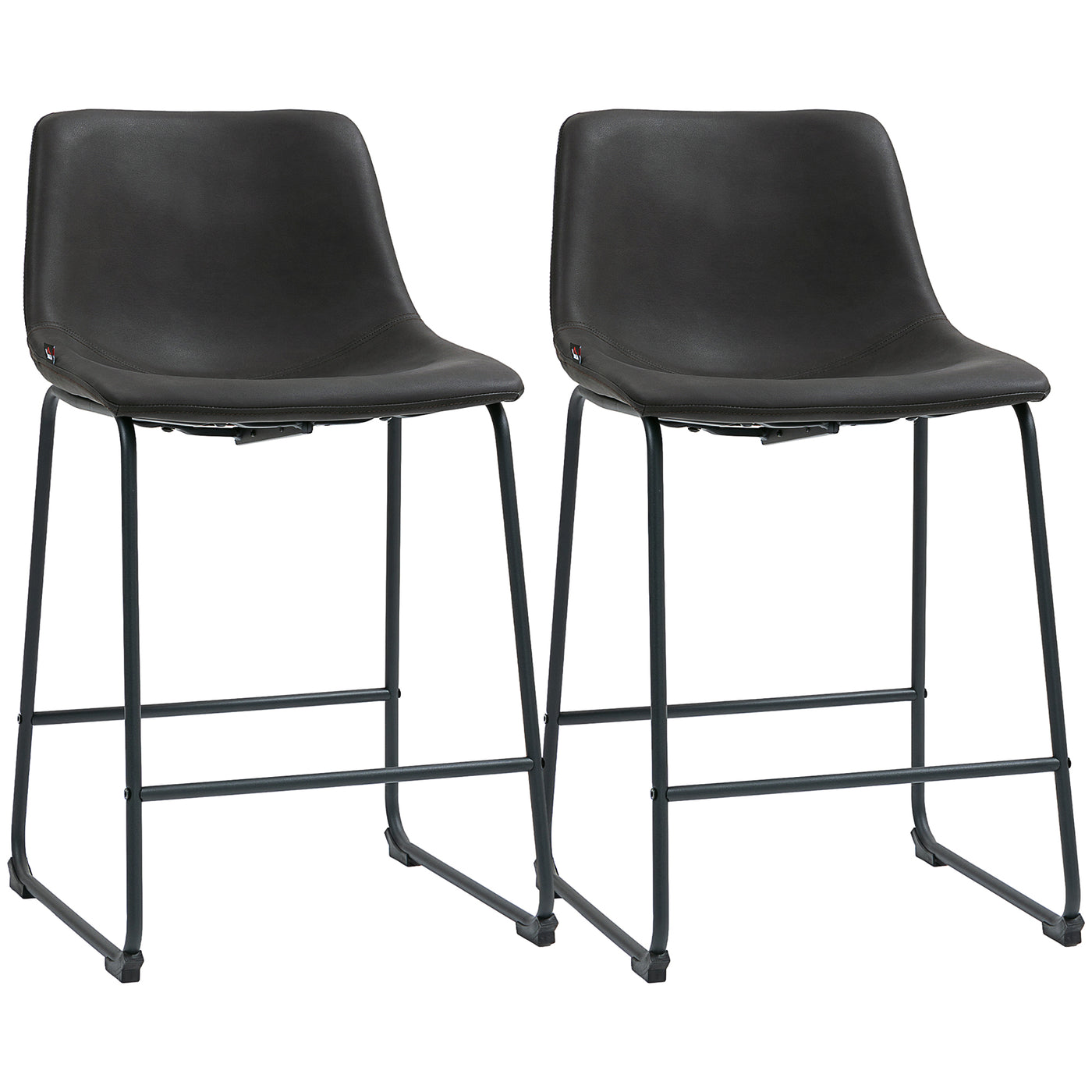 Counter Height Bar Stools Set of 2, Vintage PU Leather Bar Chairs, Kitchen Stool with Footrest, Dark Brown