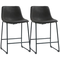 Counter Height Bar Stools Set of 2, Vintage PU Leather Bar Chairs, Kitchen Stool with Footrest, Dark Brown