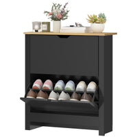 Shoe Storage Cabinet with 2 Flip Drawers and Adjustable Shelves for 8–12 Pairs of Shoes, Black