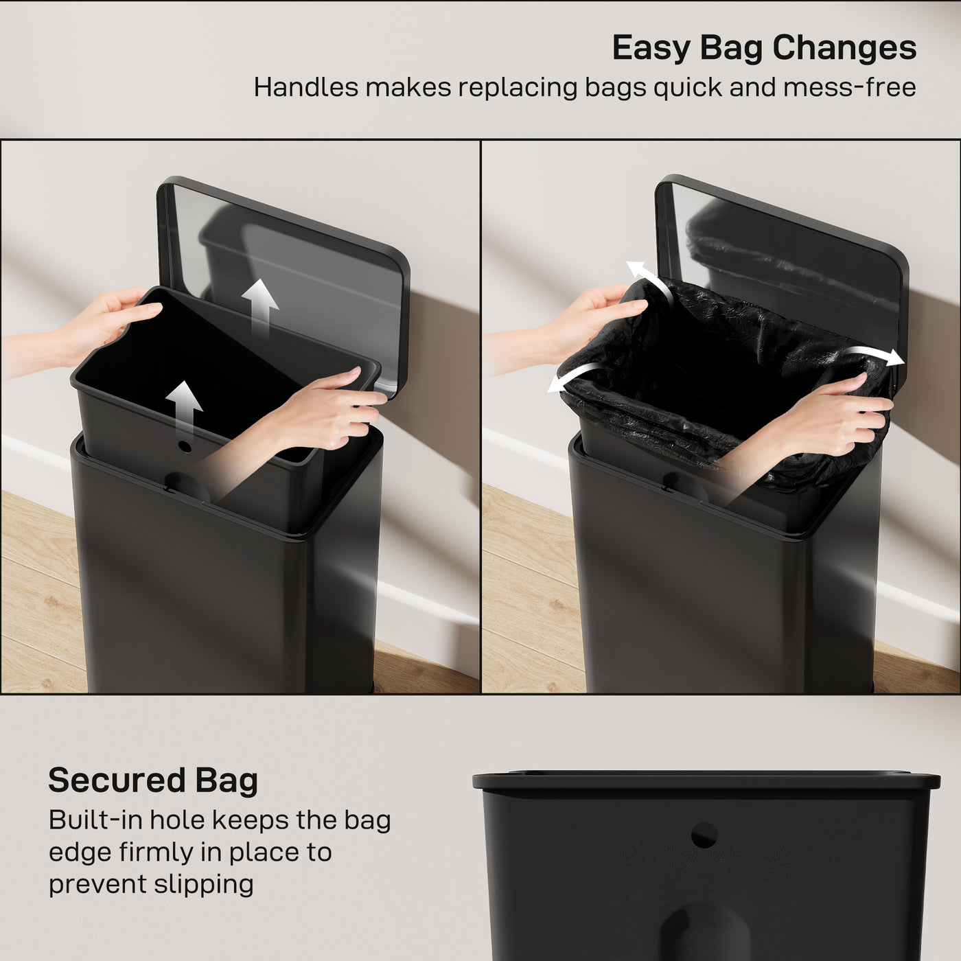 Garbage Bin, Soft-Close Trash Can with Foot Pedal, 5 Gallon (20 L) Garbage Can with Removable Inner Bucket, Matte Black