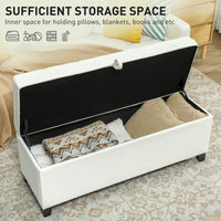 Storage Ottoman Bench, Foot Rest with Safety Hinges, 47 Inches Linen Storage Chest for Living Room, Cream White