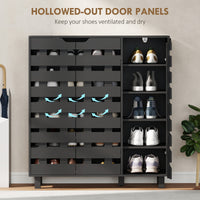 Shoe Cabinet, 20 Pair Shoe Storage Cabinet with Hollowed-Out Doors, Black