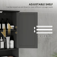 Medicine Cabinet, Wall-Mounted Bathroom Mirror Cabinet with Double Doors, Open Shelf, and Adjustable Shelf, Modern Bathroom Wall Cabinet, Black