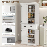 72" Kitchen Pantry, Freestanding Storage Cabinet with Drawer, Doors, Cream White