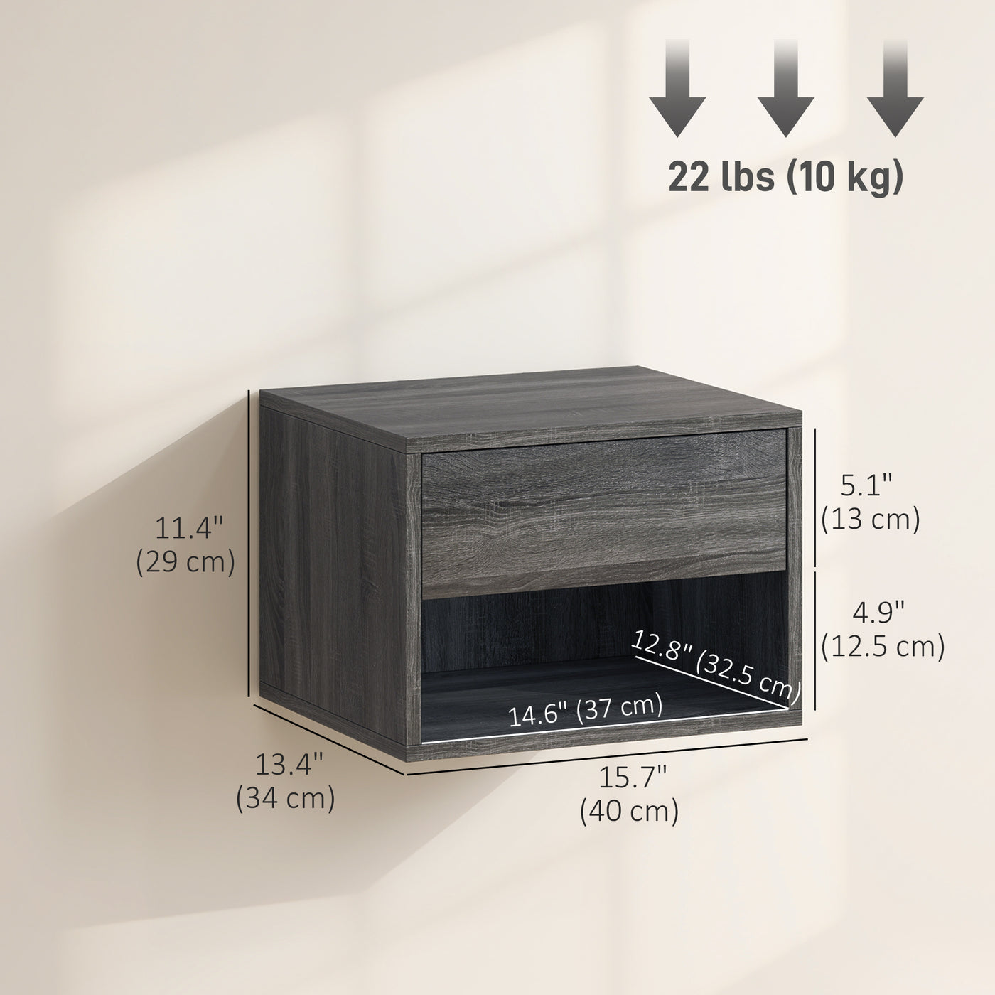 Floating Nightstand Set of 2, Wall Mounted Bedside Table with Drawer for Bedroom, Grey
