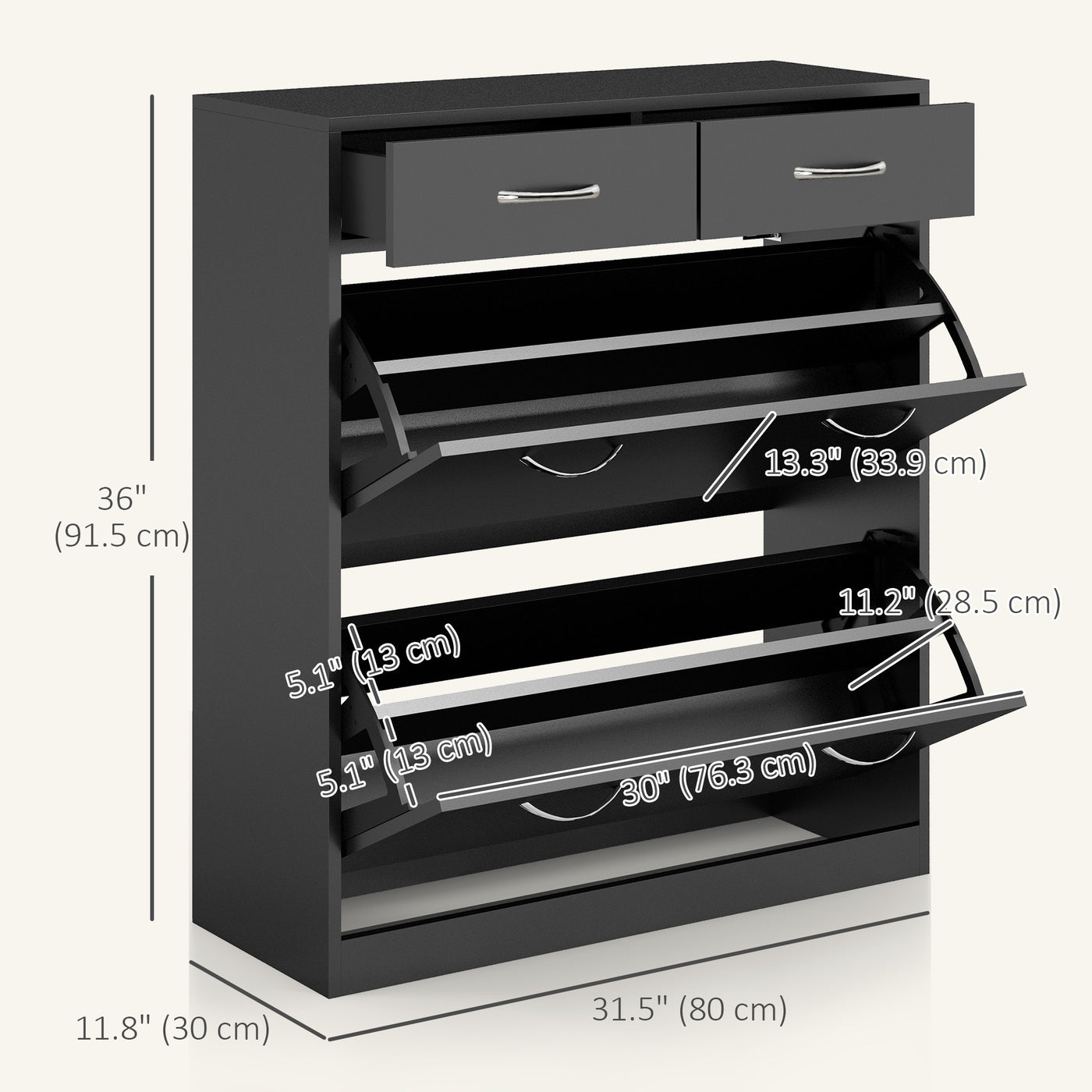 Narrow Shoe Storage with 2 Flip Drawers and Adjustable Shelves Shoe Cabinet Organizer for 12 Pairs of Shoes, Black