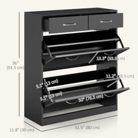 Narrow Shoe Storage with 2 Flip Drawers and Adjustable Shelves Shoe Cabinet Organizer for 12 Pairs of Shoes, Black