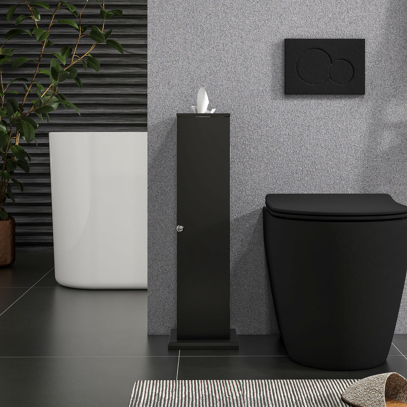 Small Toilet Paper Cabinet, Bathroom Corner Cabinet with Doors and Shelves for Paper Shampoo, Black