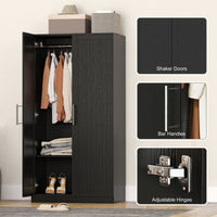 Wardrobe Cabinet with 2 Doors and Hanging Rod, Modern Armoire Wardrobe Closet for Bedroom, Black Wood Effect