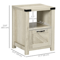 Side Table with Storage, Farmhouse End Table with Drawer, Open Shelf and Barn-style Panel, Nightstand for Living Room, Bedroom, Oak