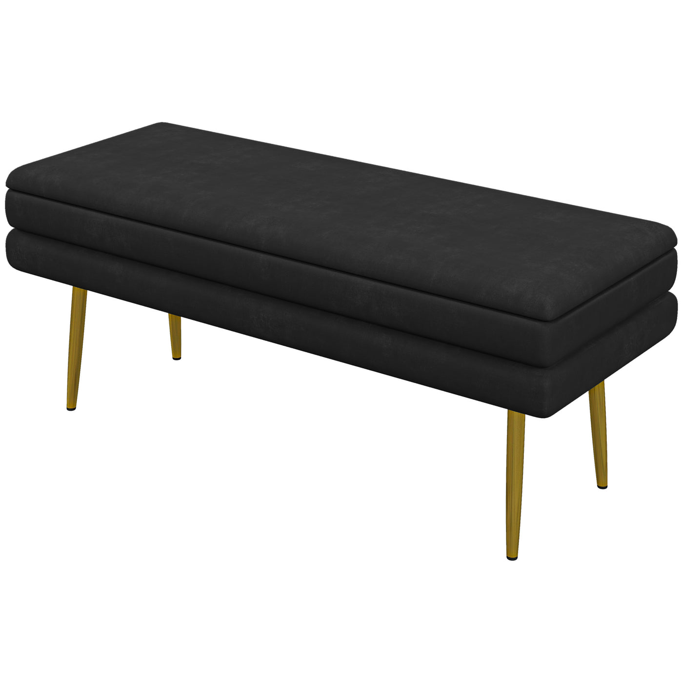 39" Storage Ottoman, Velvet End of Bed Bench with Steel Legs, Foot Stool with Storage for Bedroom, Living Room, Black