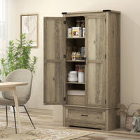 69" Tall Farmhouse Kitchen Pantry Cabinet with 2 Doors, Drawer and Adjustable Shelves, Grey