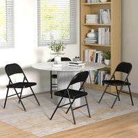 Set of 4 Metal Foldable Chairs, Faux Linen Padded Folding Chairs with Cushion Seat and Open Back for Indoor, Black