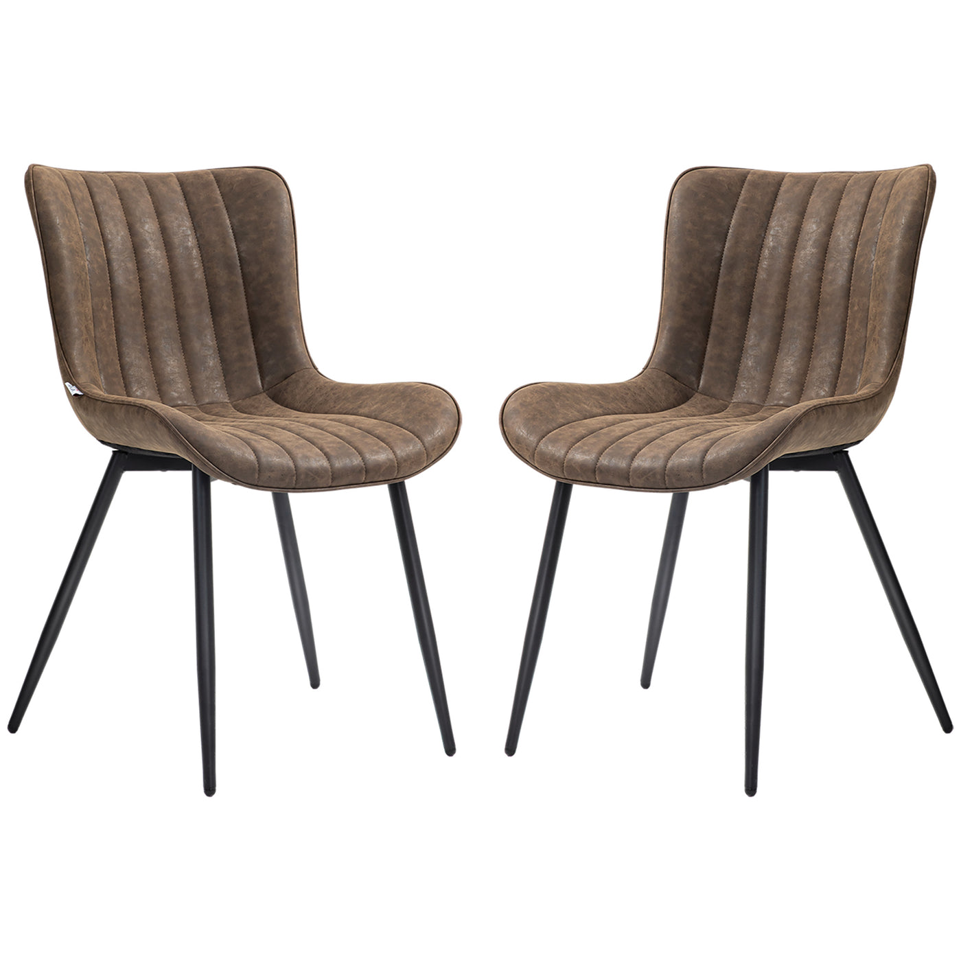 Dining Chairs Set of 2, PU Leather Upholstered Kitchen Chairs with Backrest and Steel Legs, Brown