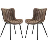 Dining Chairs Set of 2, PU Leather Upholstered Kitchen Chairs with Backrest and Steel Legs, Brown