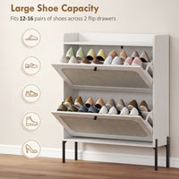 Shoe Cabinet with 2 Flip Drawers, Boho Narrow Shoe Storage Cabinet, White