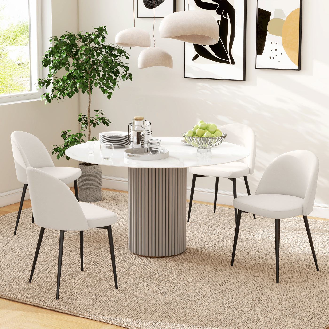 Set of 2 Mid-Back Dining Chair, Mid-Back Velvet-touch Upholstery Kitchen Chair for Living Room Dining Room, Cream White