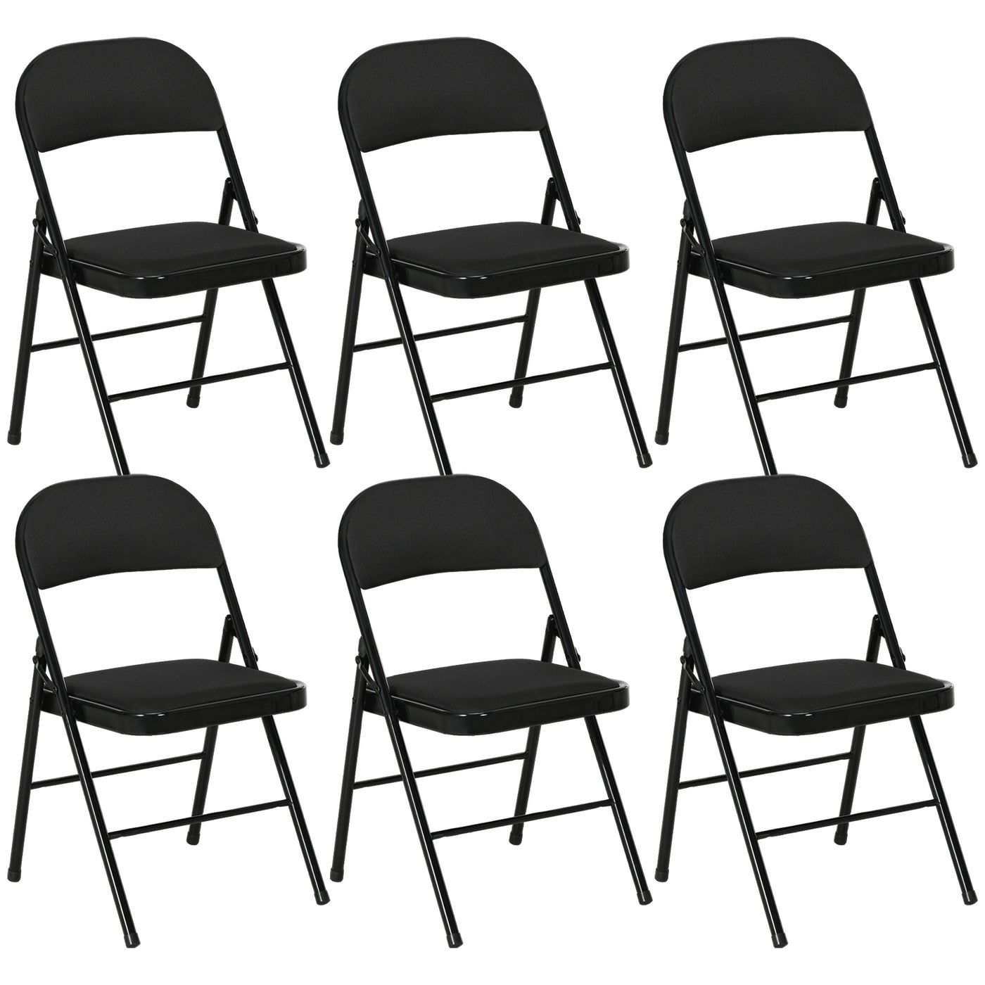 Set of 6 Metal Foldable Chairs, Faux Linen Padded Folding Chairs with Cushion Seat and Open Back for Indoor, Black