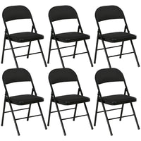 Set of 6 Metal Foldable Chairs, Faux Linen Padded Folding Chairs with Cushion Seat and Open Back for Indoor, Black
