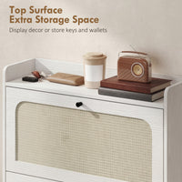 Shoe Cabinet with 2 Flip Drawers, Boho Narrow Shoe Storage Cabinet, White