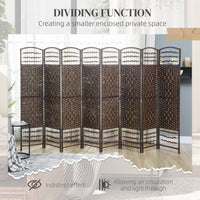8 Panel Folding Room Divider, Portable Privacy Screen, Wave Fiber Room Partition for Home Office, Brown