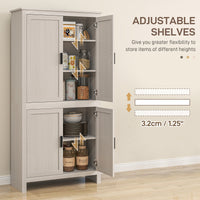 64" Kitchen Pantry Cabinet, Freestanding Storage Cabinet with 4 Doors, 3 Adjustable Shelves, Antique White