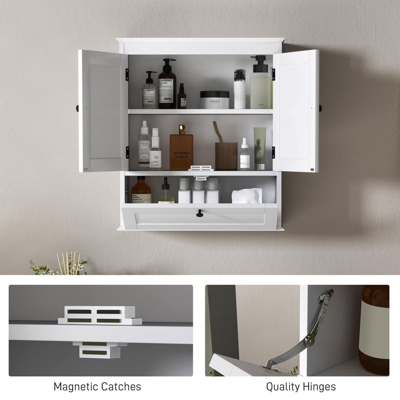 Medicine Cabinet with Adjustable Shelf, Bathroom Wall Cabinet Bathroom Cabinet with Recessed Panels, White