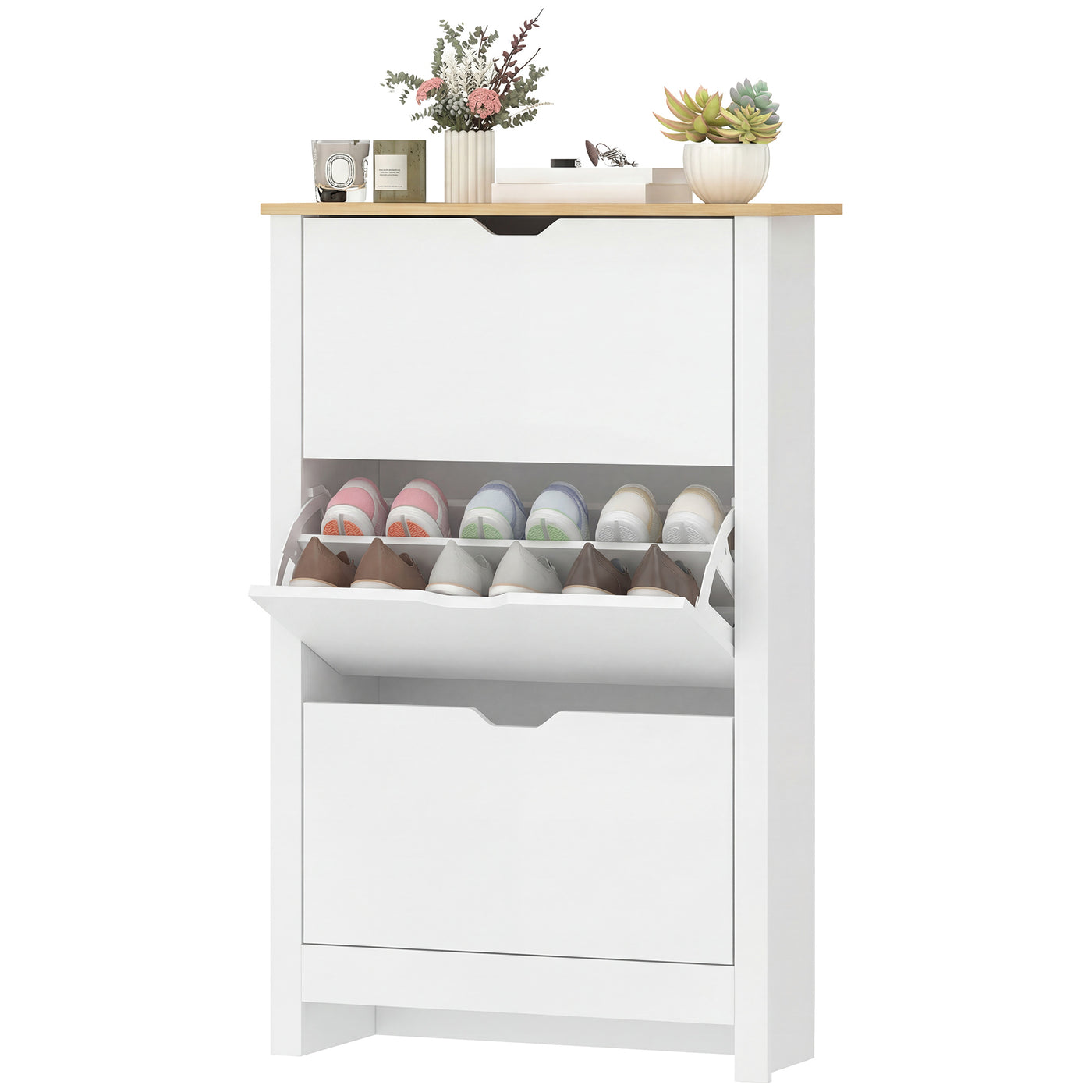 Shoe Storage Cabinet with 3 Flip Drawers and Adjustable Shelves for 9-18 Pairs of Shoes, White