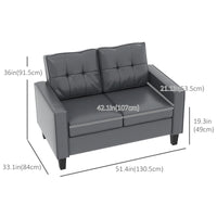 51" PU Leather Loveseat, Upholstered Double Sofa Couch with Armrests, Tufted Backrest, Pocket Spring and Sponge Padded Cushion for Living Room, Bedroom, Home Office, Grey