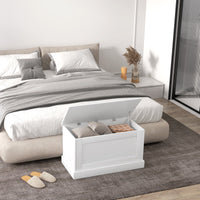 31.5 Inches Storage Chest, Storage Trunk with Safety Hinge, Wooden Box for Living Room, White Wood Grain