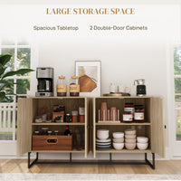 Sideboard Buffet Cabinet with 2 Adjustable Shelves and Steel Base, TV Stand, Coffee Bar Cabinet for Living Room, Oak