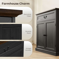 Buffet Cabinet, 32" Farmhouse Sideboard with Thick Top, Quiet Drawer and Adjustable Shelf, Black Wood Grain