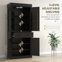 71" Kitchen Pantry Cabinet with LED Lights, 6 Spice Racks, a Drawer and 4 Adjustable Shelves, Black