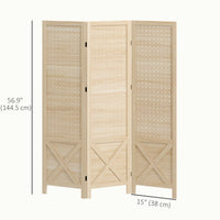 4.7' 3 Panel Wooden Room Divider with Pegboard Display, Folding Privacy Screen for Home Office, Natural