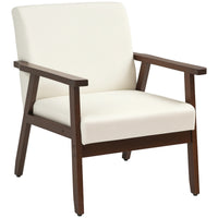 Modern Accent Chairs with Cushioned Seat, Upholstered Linen-Feel Armchair for Bedroom, Living Room, Cream White