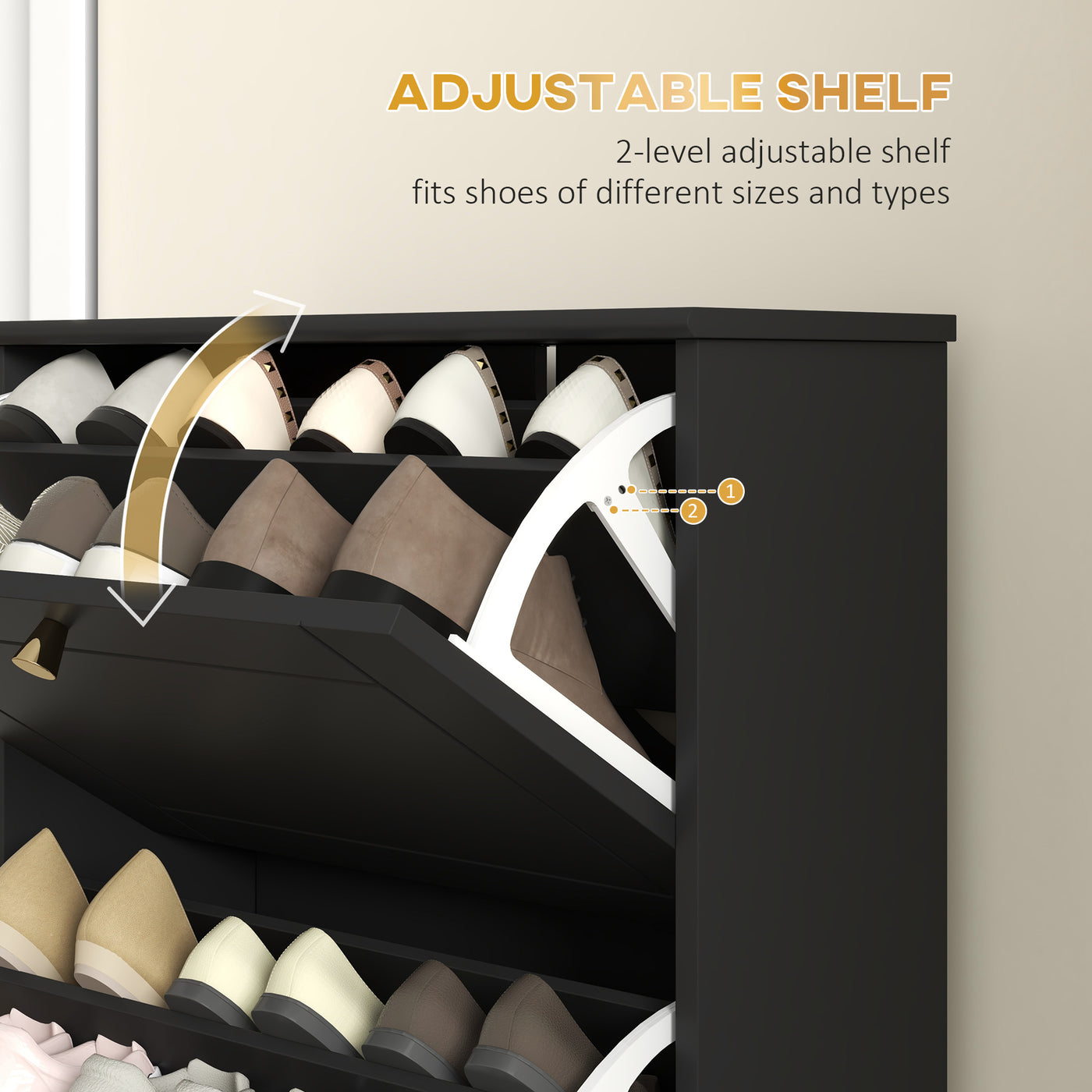 Narrow Shoe Storage with 3 Flip Drawers and Adjustable Shelves, Shoe Cabinet Organizer for 12 Pairs of Shoes, Black