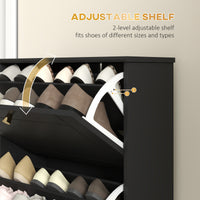 Narrow Shoe Storage with 3 Flip Drawers and Adjustable Shelves, Shoe Cabinet Organizer for 12 Pairs of Shoes, Black
