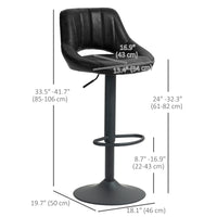 Swivel Bar Stools Set of 2, Faux Leather Upholstered Counter Height Barstools with Round Metal Base