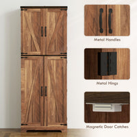 64" Tall Kitchen Pantry Cabinet with Spice Racks and Adjustable Shelves, Brown Wood Grain