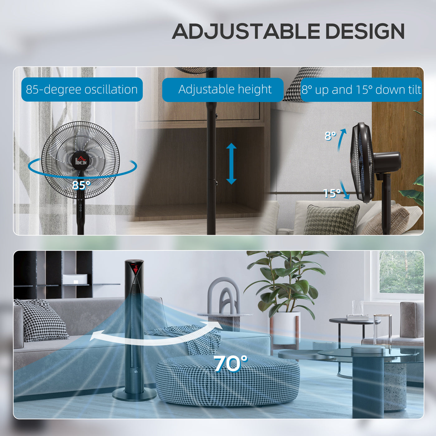 Tower Fan and 16" Pedestal Fan Set, with Remote Control, Height Adjustable, Tilted Head, Timer, Oscillating Standing Fan, Stand Floor Fans for Bedroom, Black