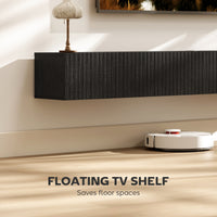 71" Floating TV Stand for TVs up to 72 Inch, Wall Mount Media Console with 2 Fluted Flip-Down Doors, Cable Hole, Black