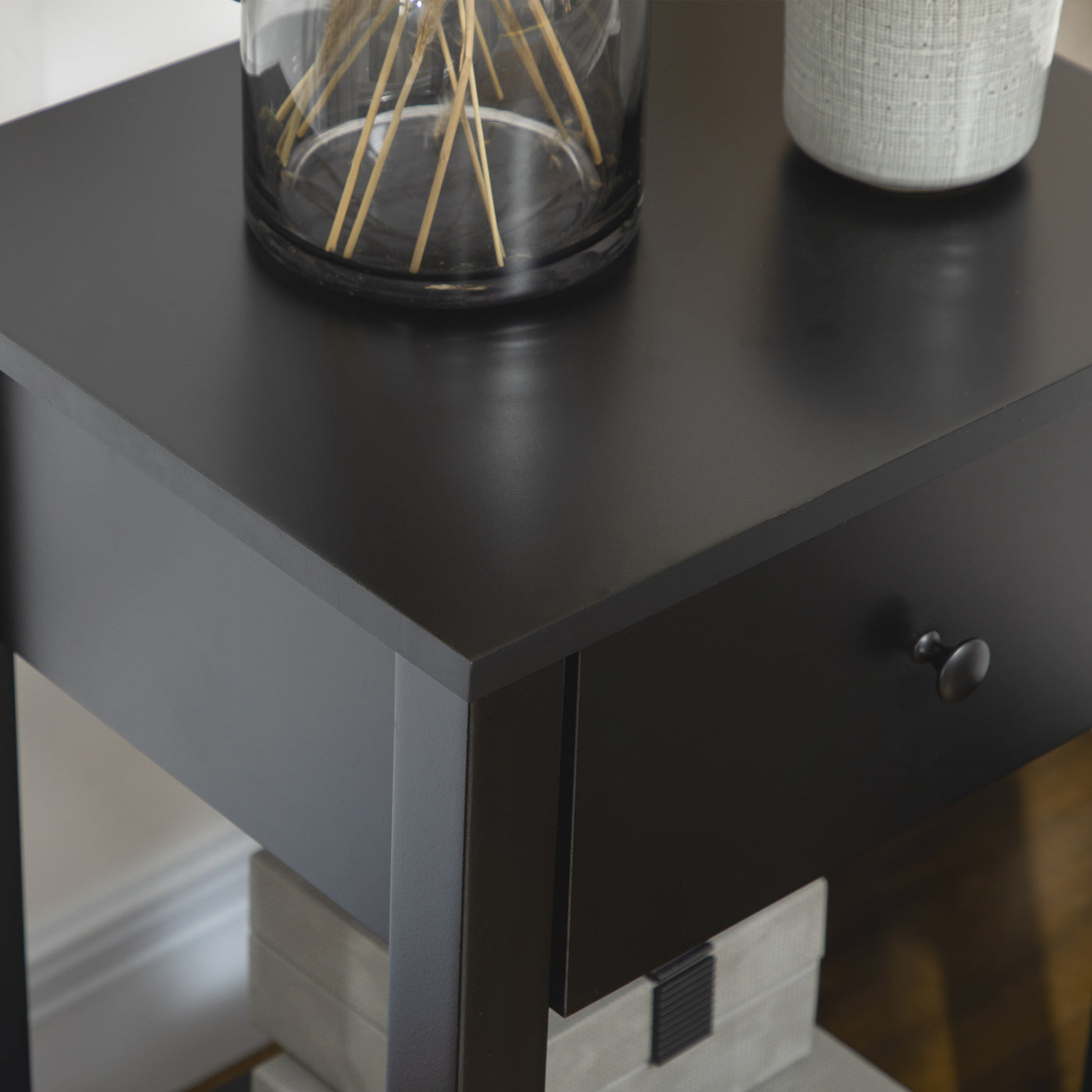 Side Table Set of 2, End Tables with Drawer and Bottom Shelf, 2-tier Nightstand for Bedroom, Living Room, Black