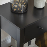 Side Table Set of 2, End Tables with Drawer and Bottom Shelf, 2-tier Nightstand for Bedroom, Living Room, Black
